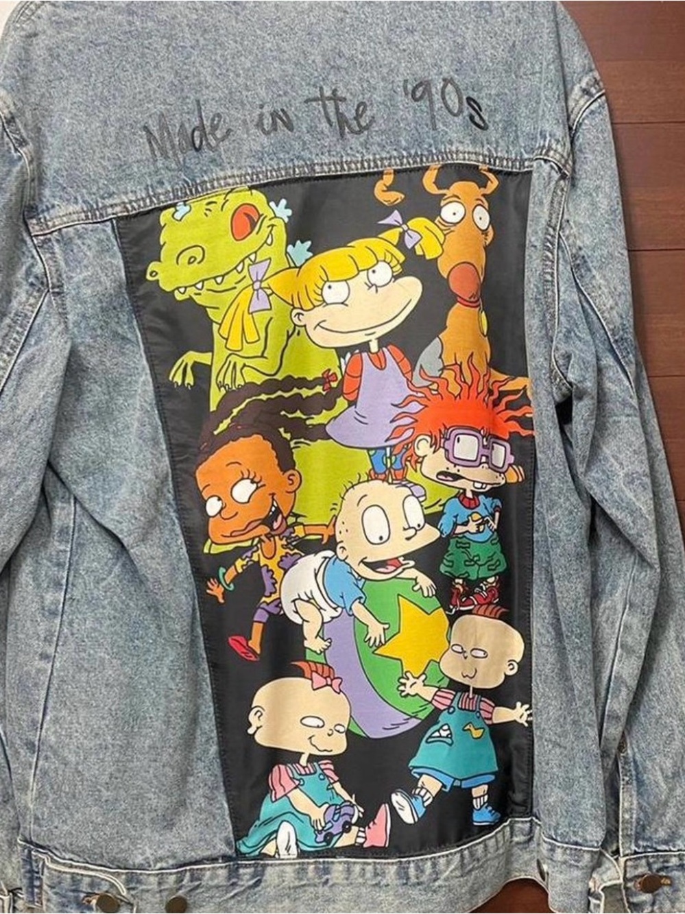 Vintage Nickelodeon Light Wash Denim Jean Jacket with Rugrats Back Panel